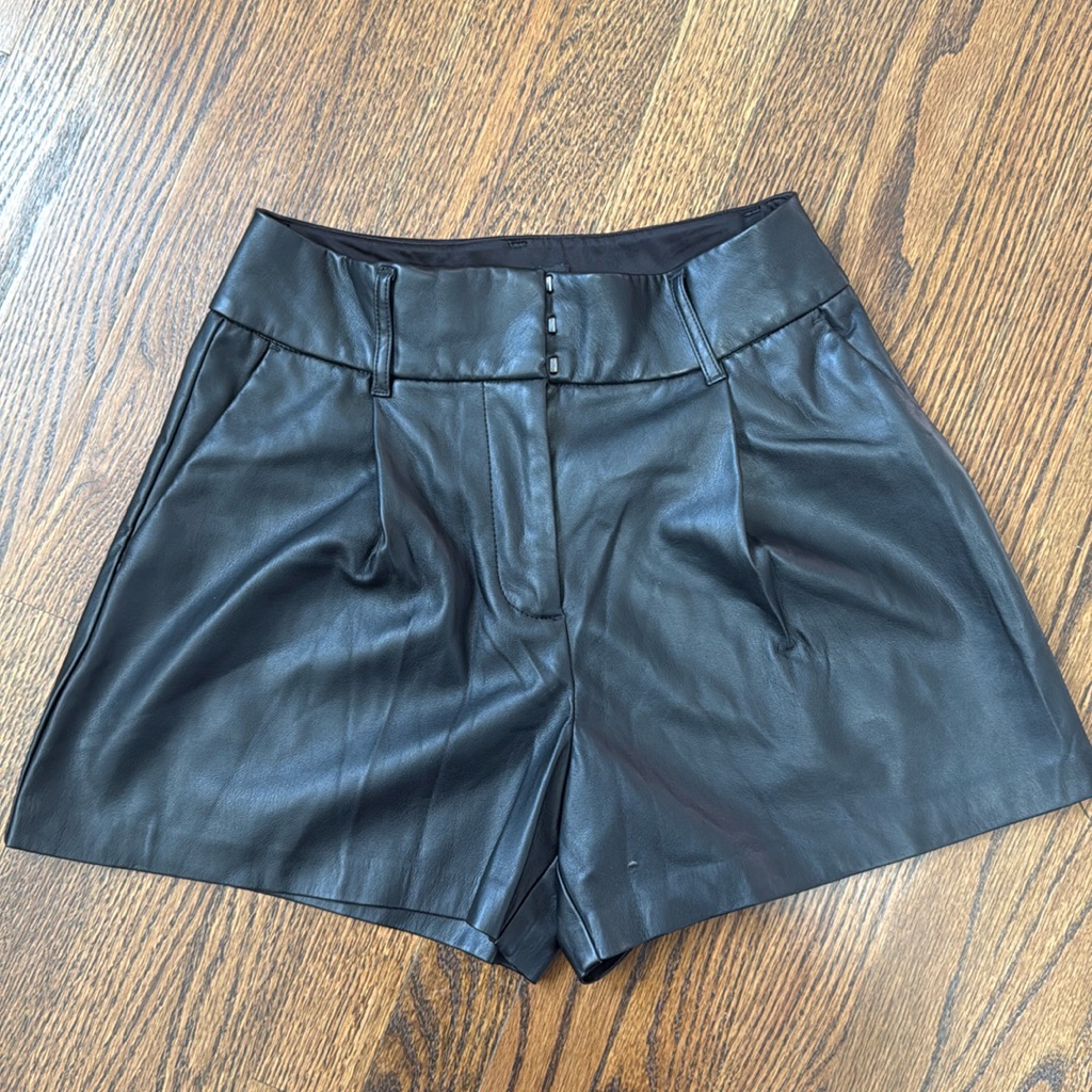 Faux Leather High Waisted Pleated Shorts